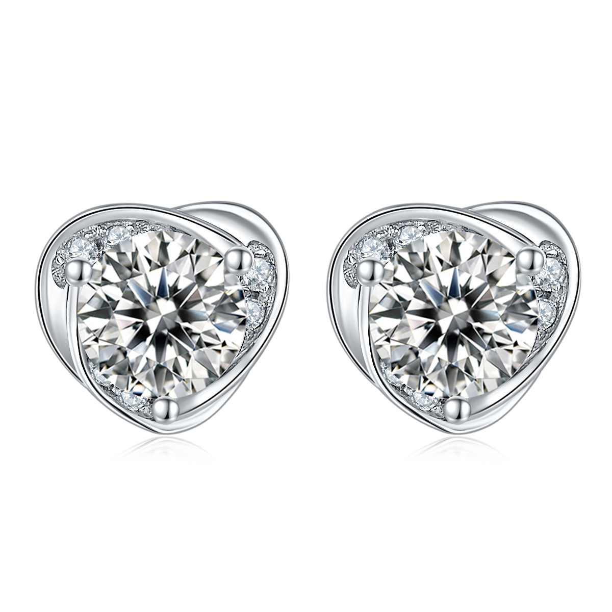 Moissanite Blooming Heart Pendant & Stud Earrings Set in White Gold Plated Sterling Silver#4