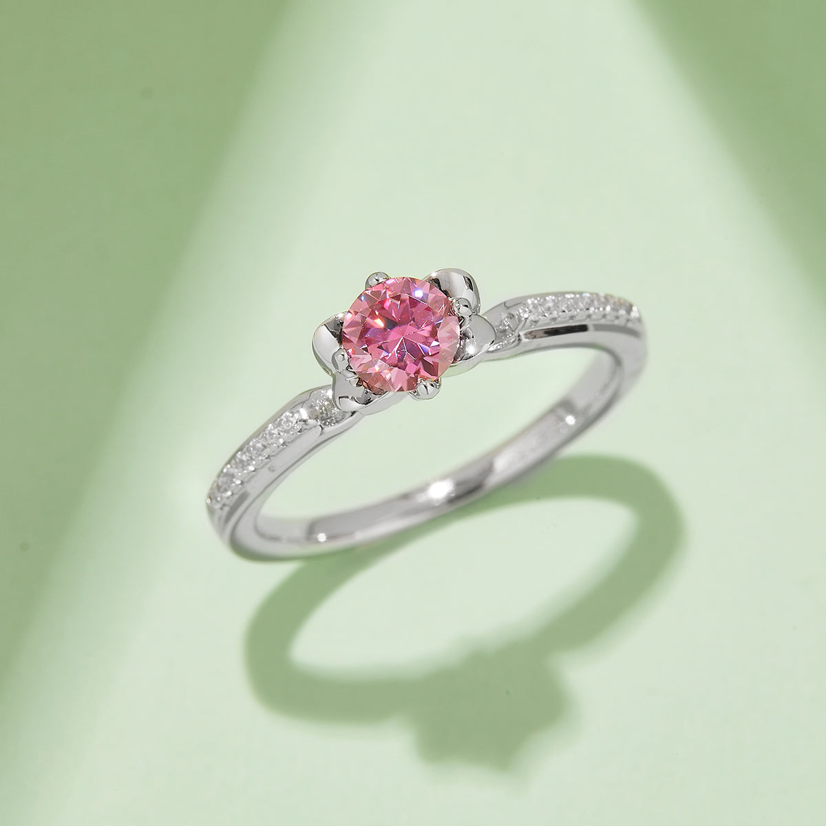 0.5 CT D Color Moissanite Pave Celebrity Style Ring in White Gold Plated Sterling Silver#8