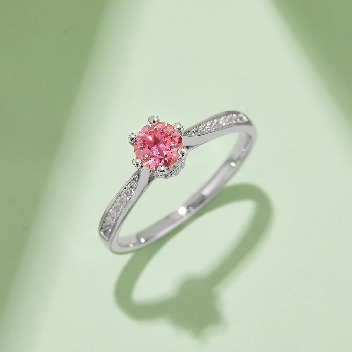 0.5 CT D Color Moissanite Pave Spinning Fortune Ring in White Gold Plated Sterling Silver#8