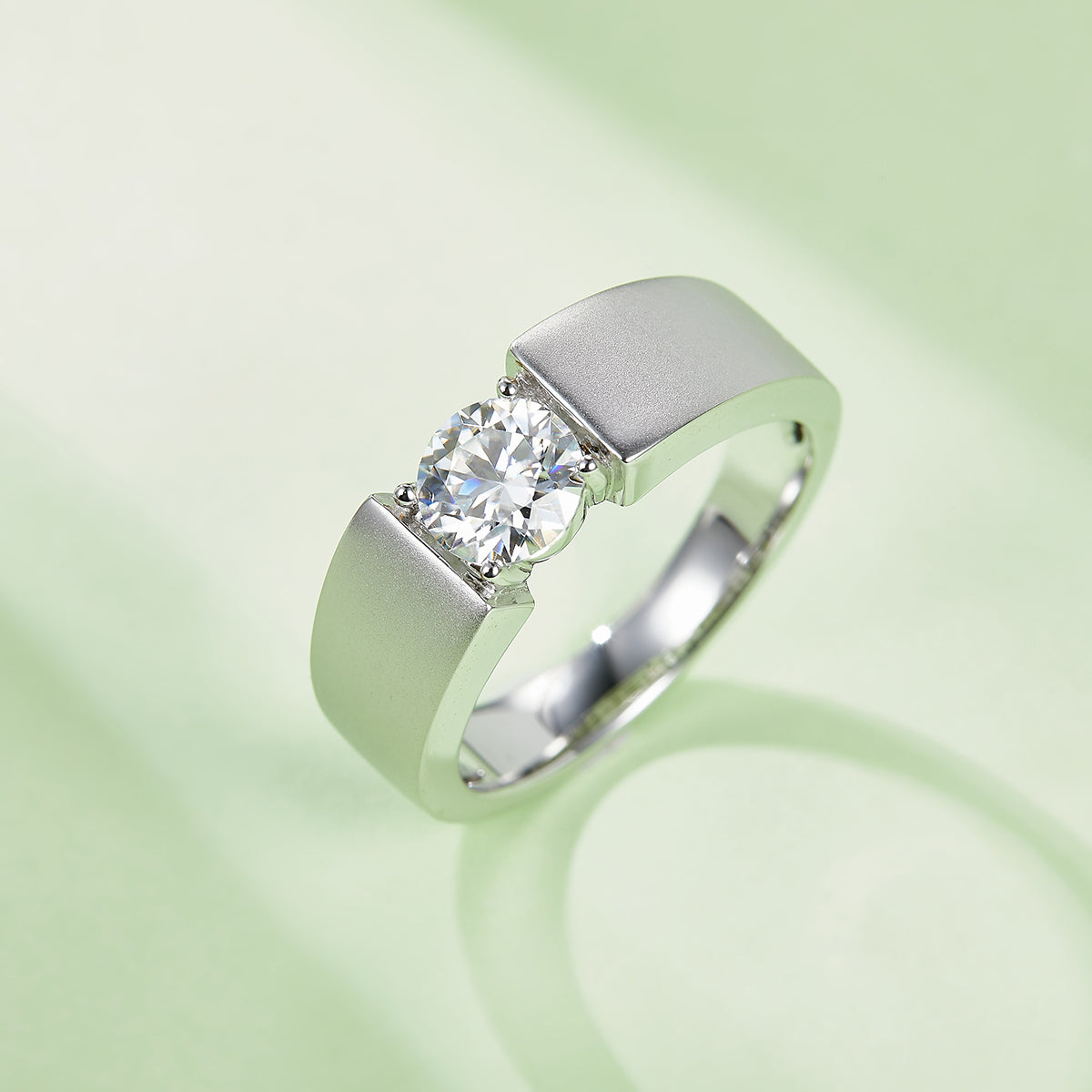 1.0 CT D Color Moissanite Edgy Men's Band in White Gold Plated Sterling Silver#2