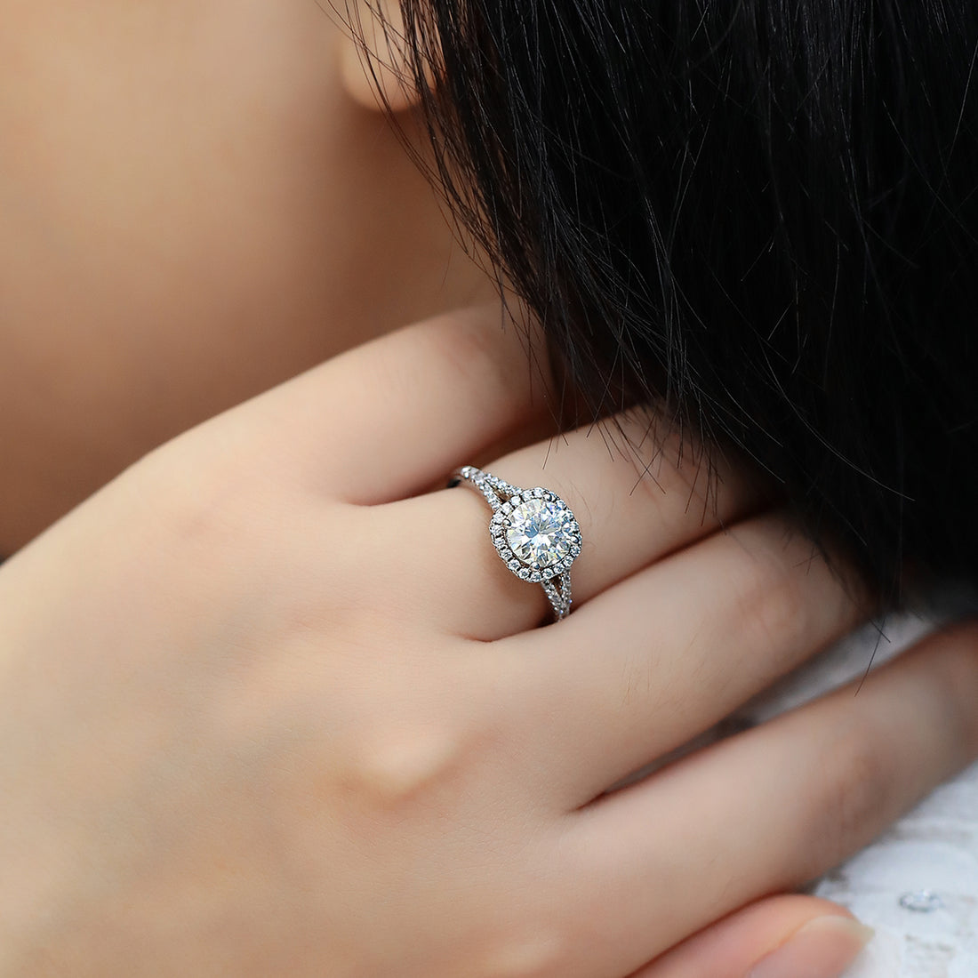1.5 CT D Color Square Bezel Set Moissanite Split Shank Ring in White Gold Plated Sterling Silver#5
