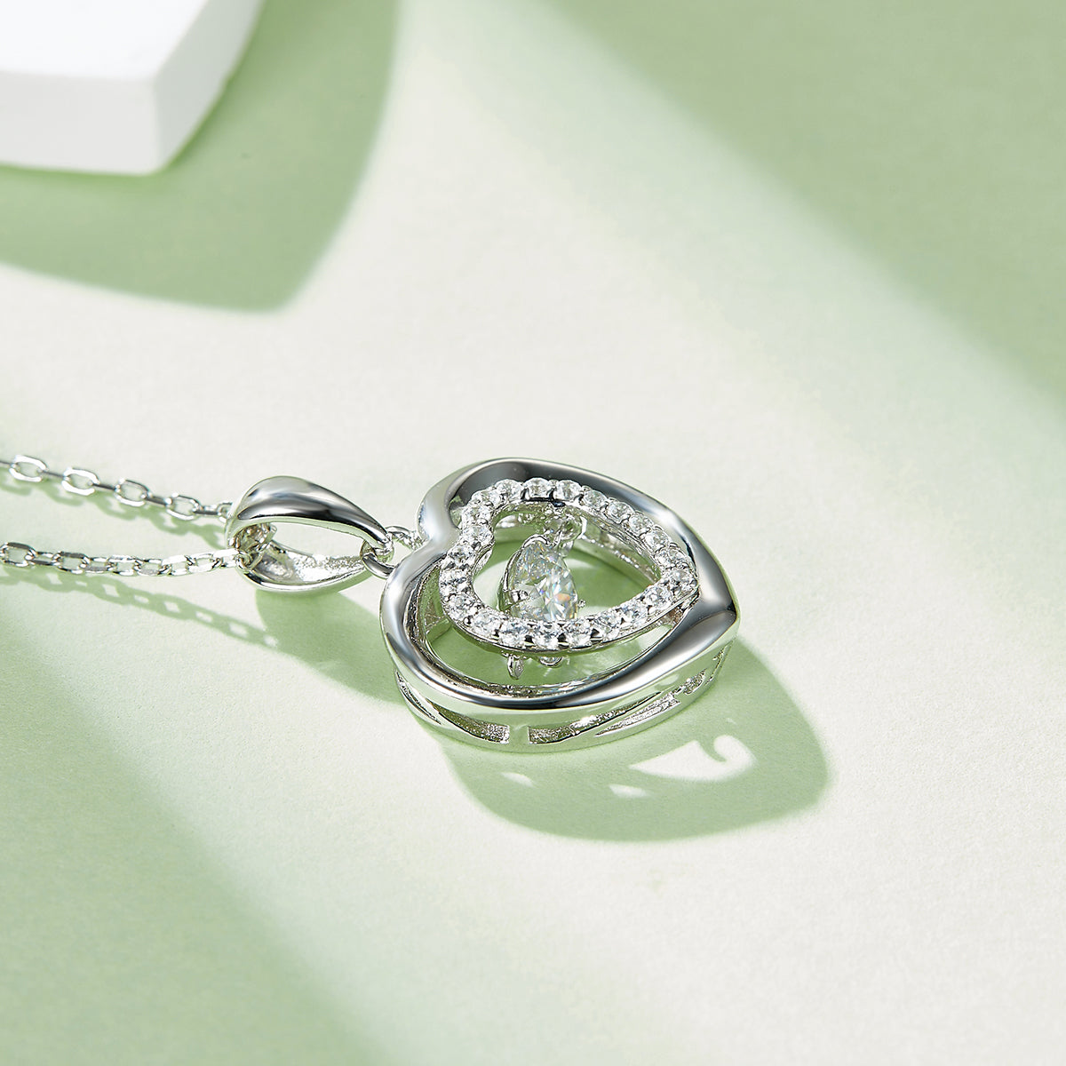 0.5 CT D Color Dancing Holding Heart Moissanite Necklace in White Gold Plated Sterling Silver#4