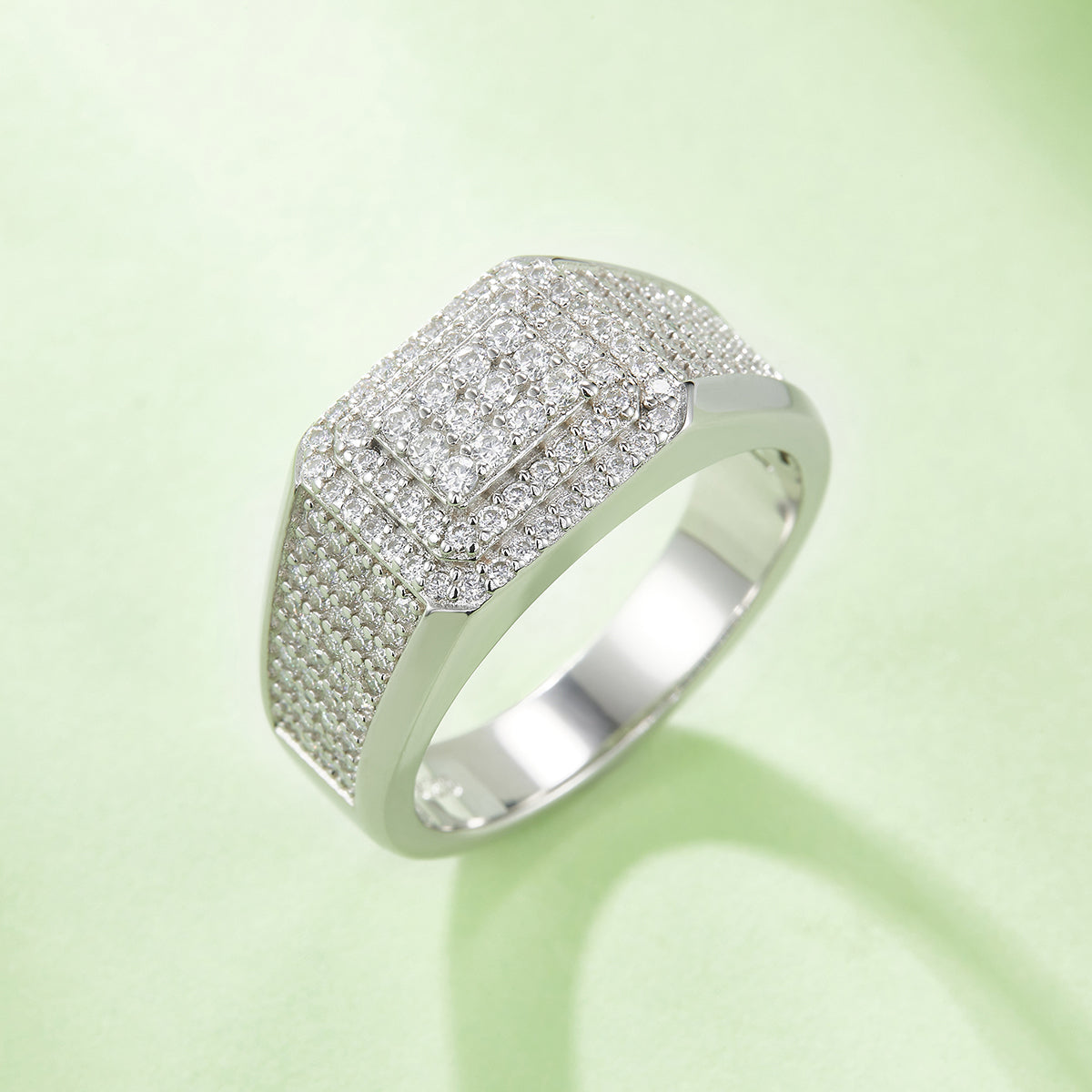 0.84 CT D Color Moissanite Melee Halo Men's Band in White Gold Plated Sterling Silver#3