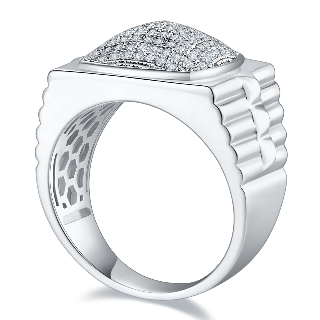 0.7 CT D Color Moissanite Melee Halo Men's Band in White Gold Plated Sterling Silver#0