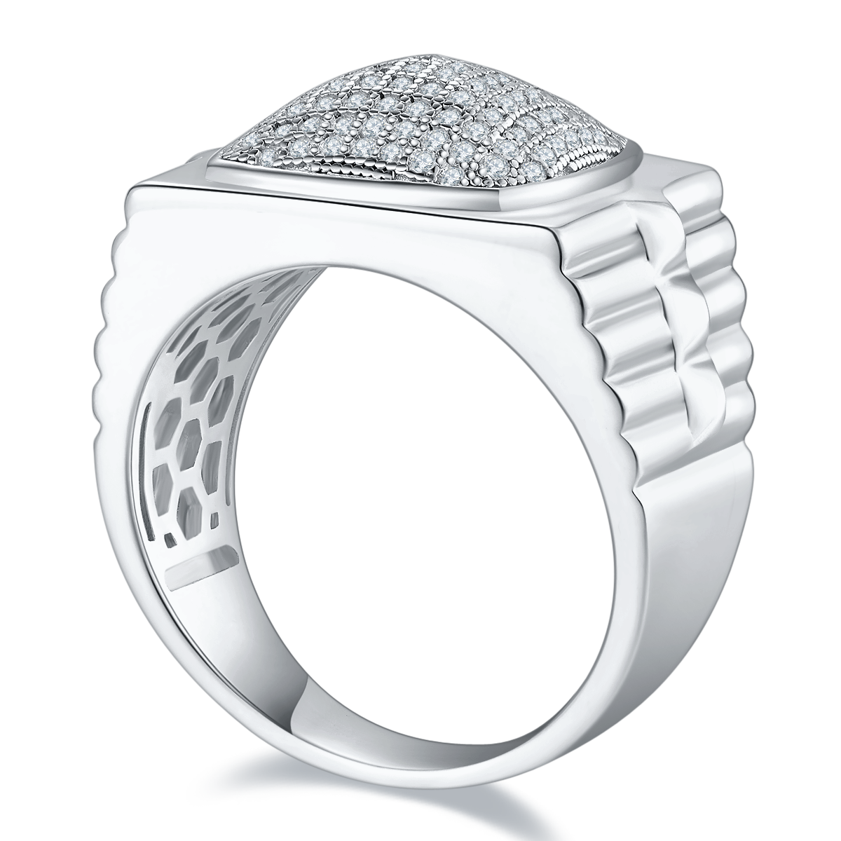 0.7 CT D Color Moissanite Melee Halo Men's Band in White Gold Plated Sterling Silver#1