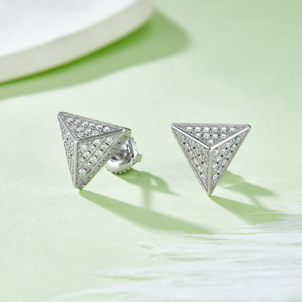 0.51 CT D Color Moissanite Melee Trillion Cut Screw Back Stud Earrings in Sterling Silver#3