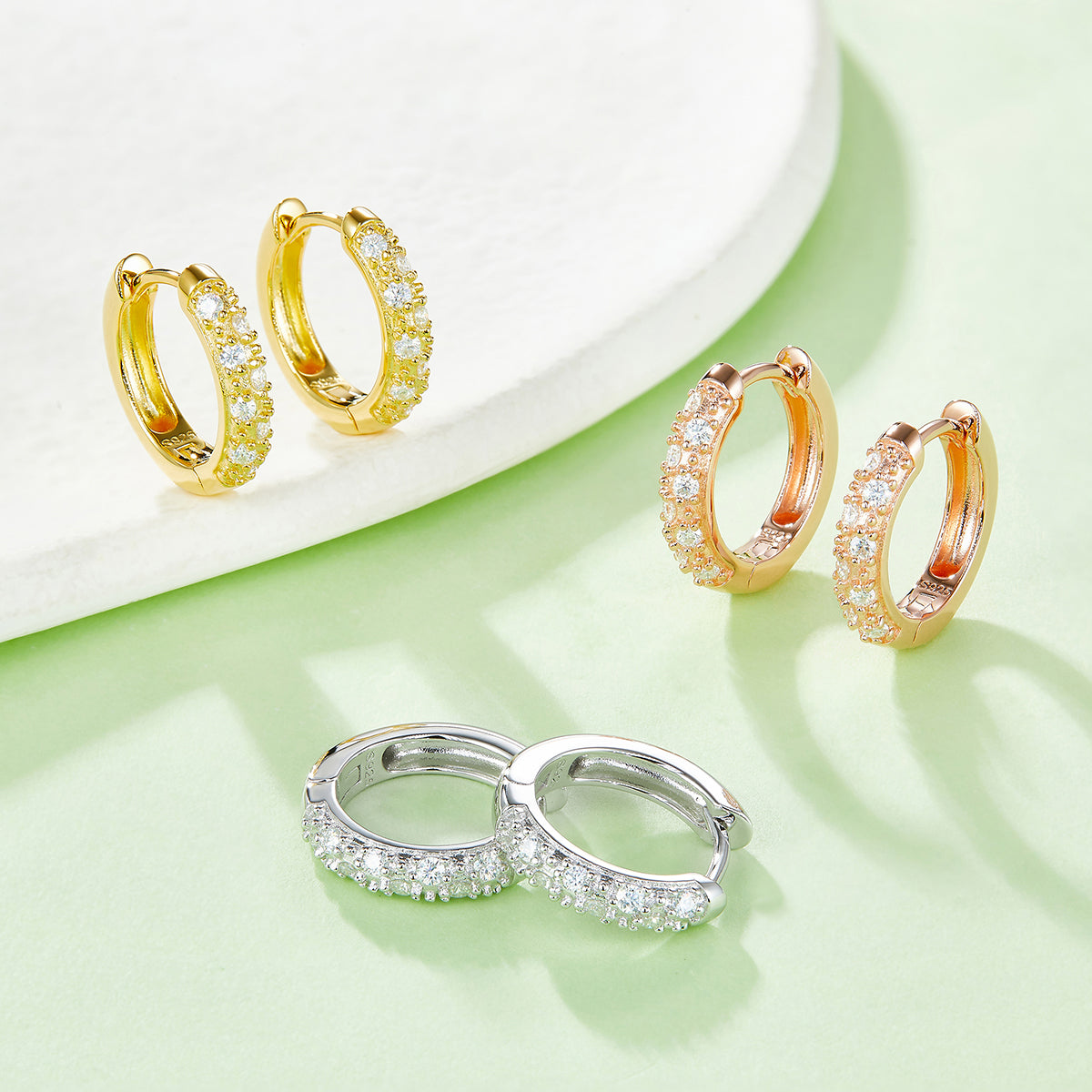 0.27 CT D Color Moissanite Melee Double Row Half Hoop Earrings in Sterling Silver#9