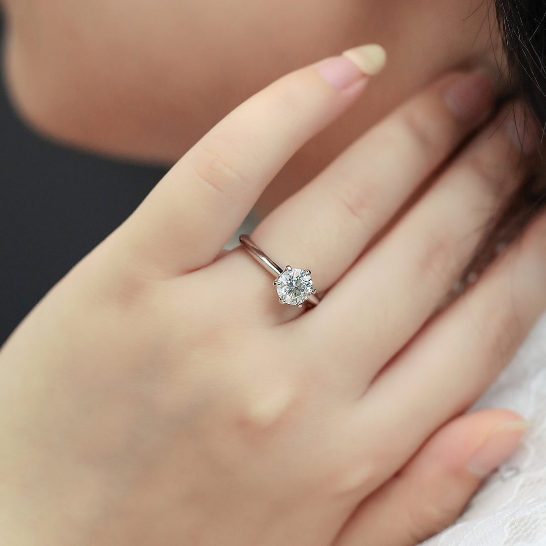 1.5 CT D Color Moissanite 6-Prong Classic Plain Shank Ring in White Gold Plated Sterling Silver#5