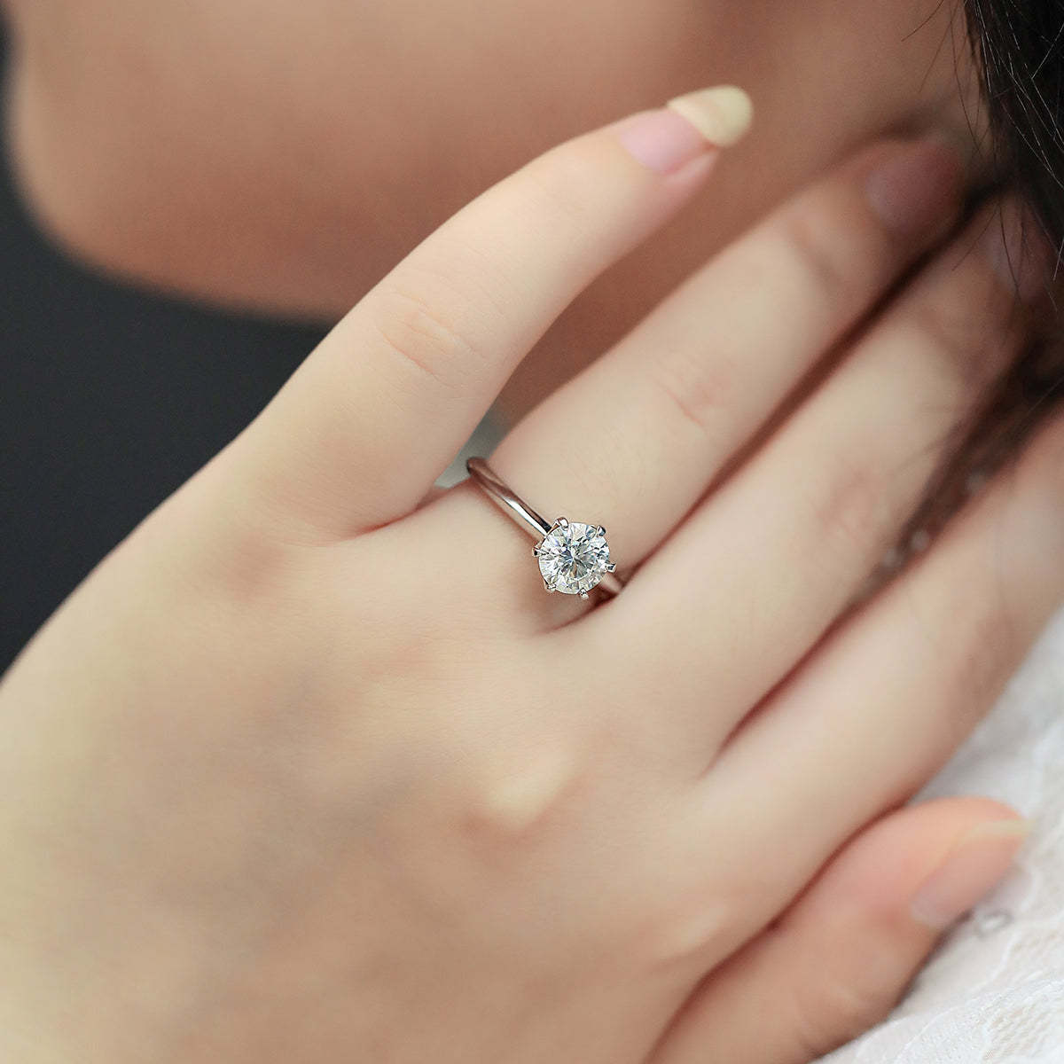 1.5 CT D Color Moissanite 6-Prong Classic Plain Shank Ring in White Gold Plated Sterling Silver#12