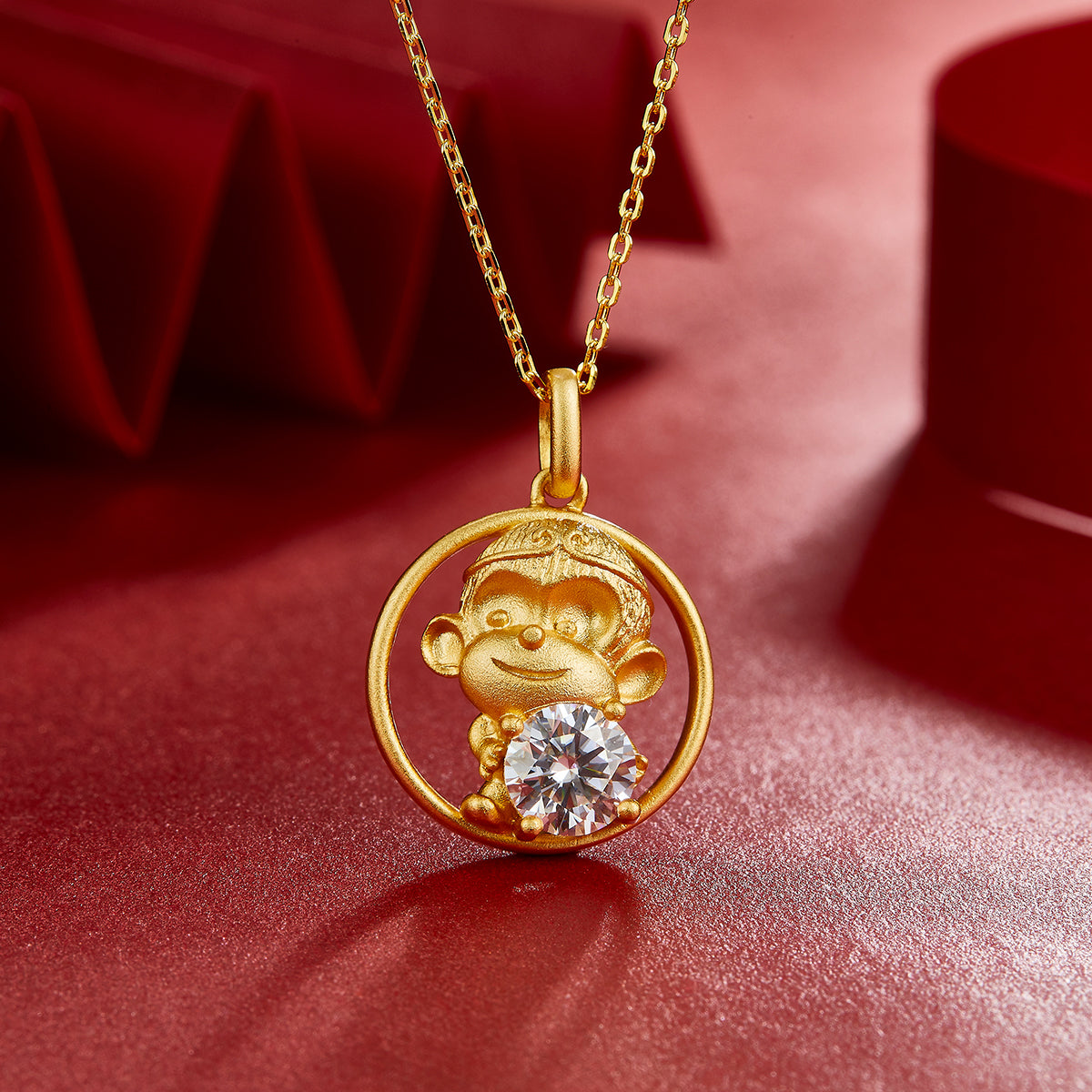 1.0 CT Moissanite Chinese Zodiac Monkey Necklace in Sterling Silver#3
