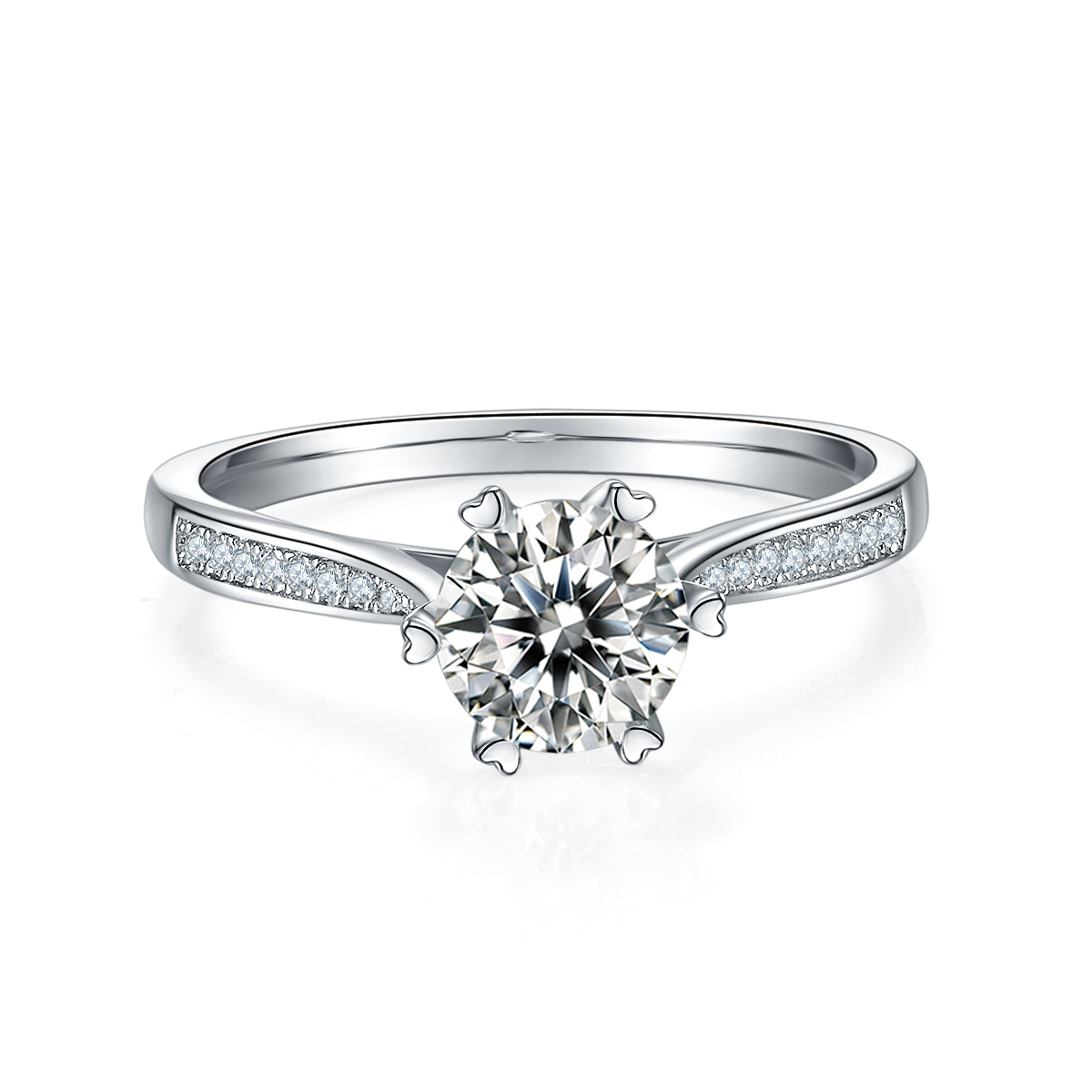 1.0 CT D Color Moissanite Pave Spinning Fortune Straight Shank Ring in White Gold Plated Sterling Silver#5