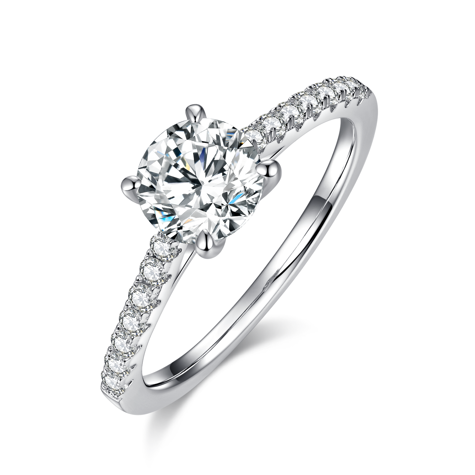 1.0 CT D Color Round Cut Moissanite Pave Custom Ring in White Gold Plated Sterling Silver#6