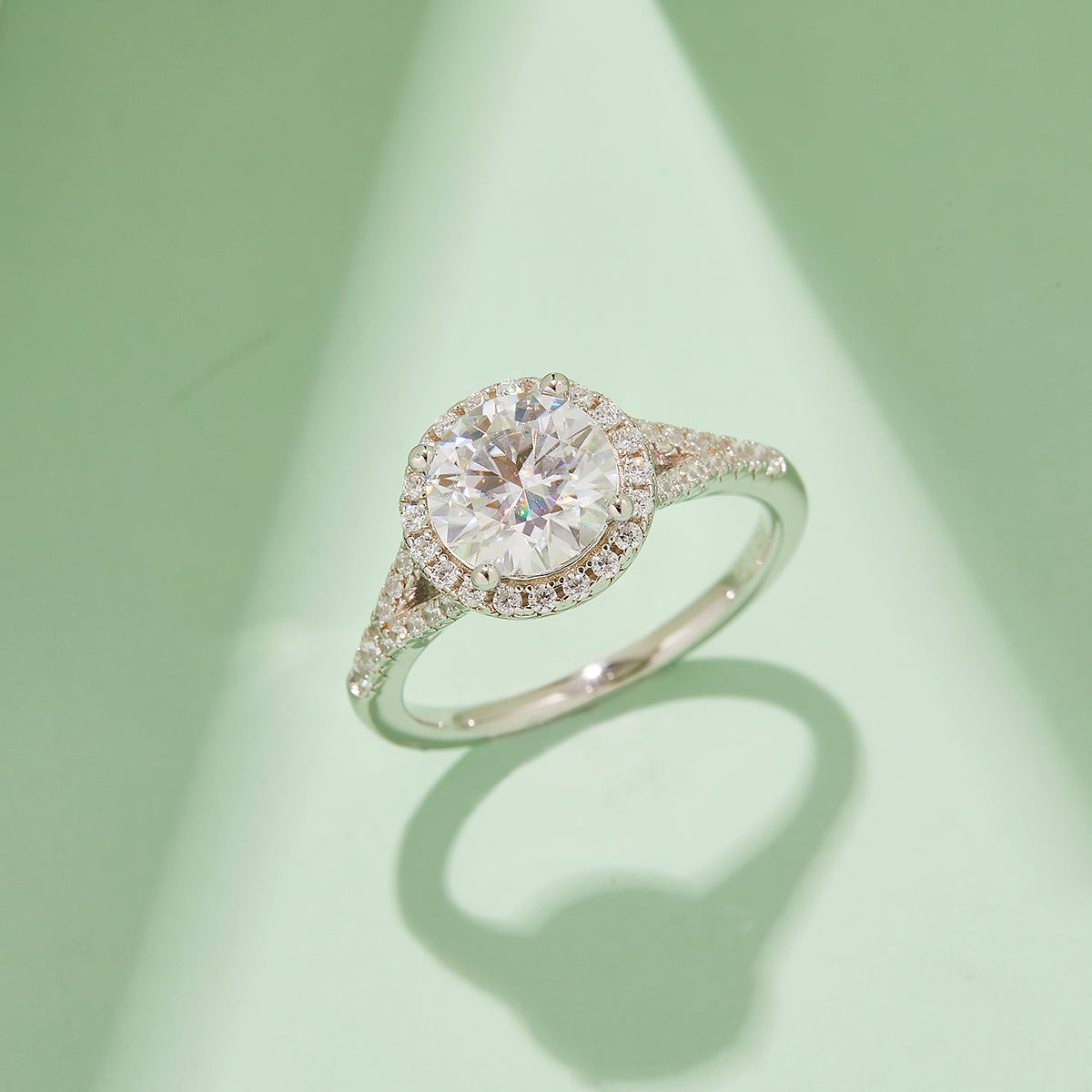 2.0 CT D Color Bezel Set Moissanite Split Shank Ring in White Gold Plated Sterling Silver#7