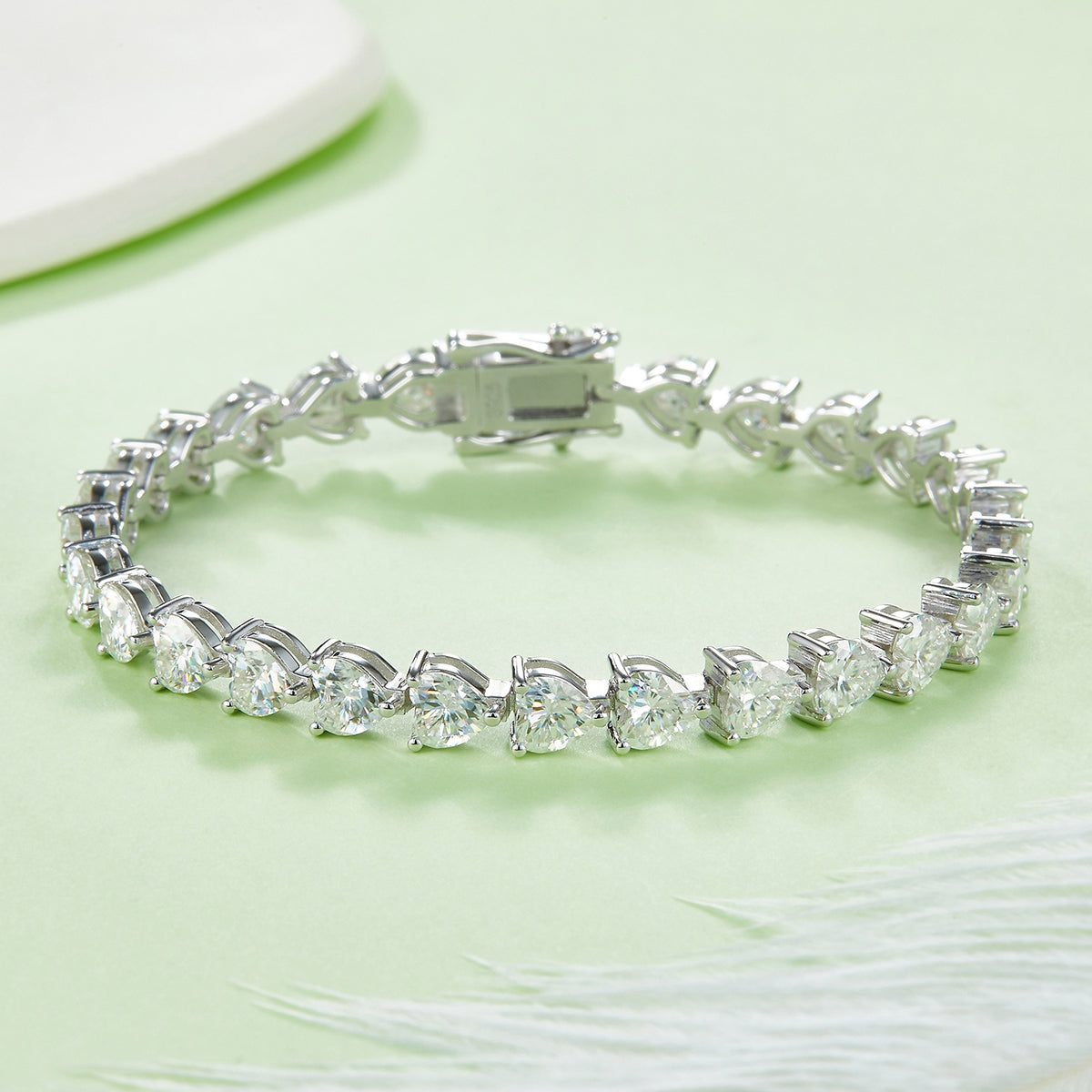 D Color VVS Moissanite Cluster Tennis Bracelet (Heart Cut, 0.5 CT Each) in White Gold Plated Sterling Silver#2
