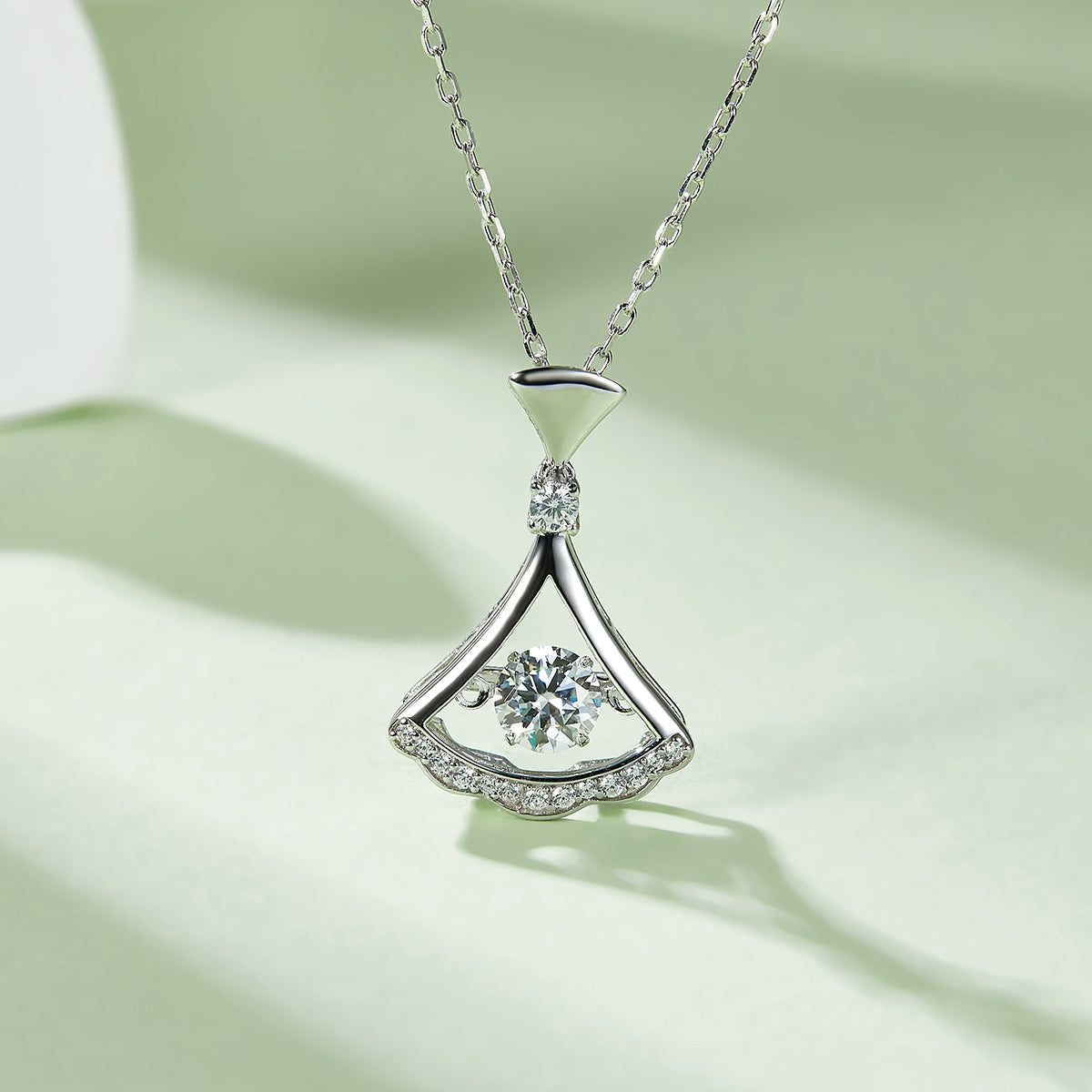 0.5 CT D Color Dancing Skirt Moissanite Necklace in White Gold Plated Sterling Silver#3