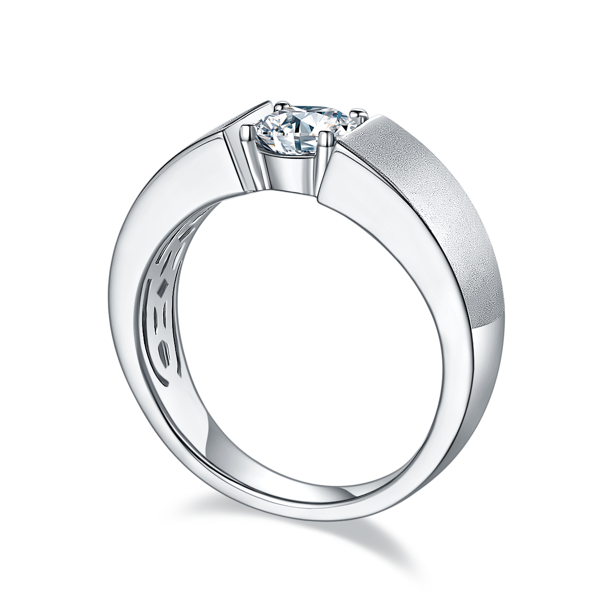 1.0 CT D Color Moissanite Edgy Men's Band in White Gold Plated Sterling Silver#6