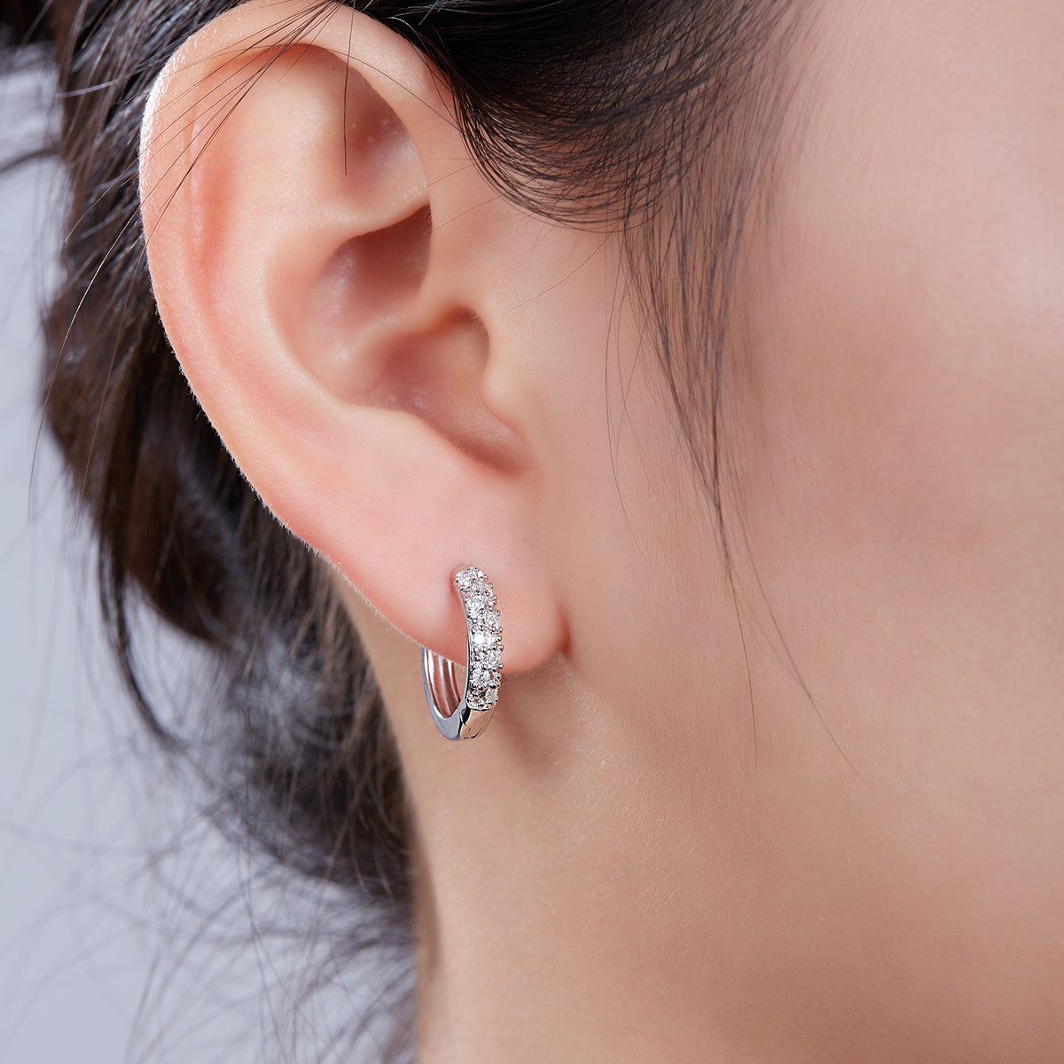 0.27 CT D Color Moissanite Melee Double Row Half Hoop Earrings in Sterling Silver#10