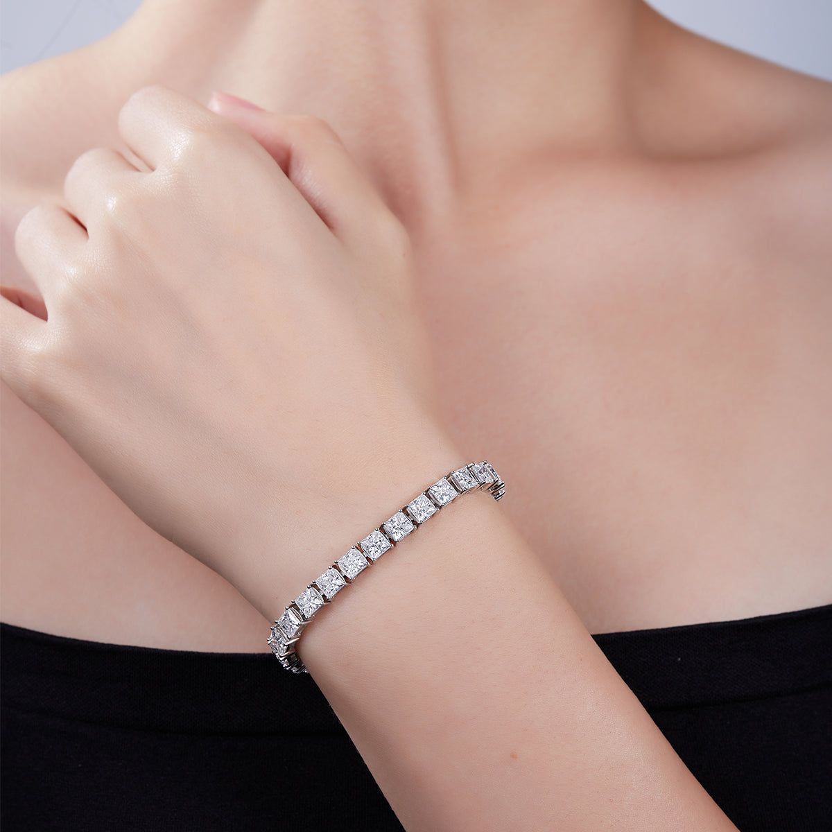 D Color VVS Moissanite Cluster Tennis Bracelet (Princess Cut, 0.5 CT Each) in White Gold Plated Sterling Silver#4