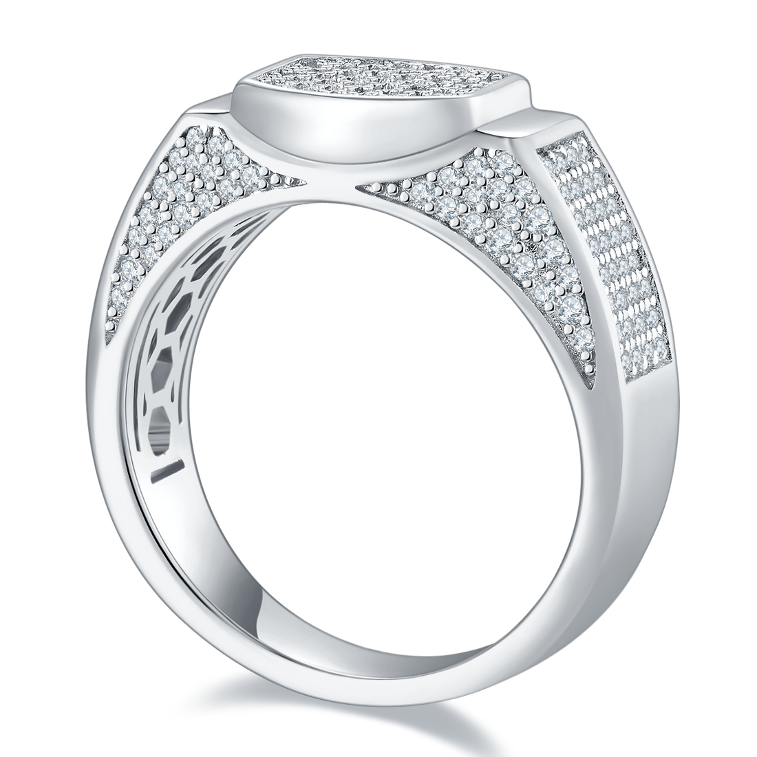 0.95 CT D Color Moissanite Melee Halo Men's Band in White Gold Plated Sterling Silver#0