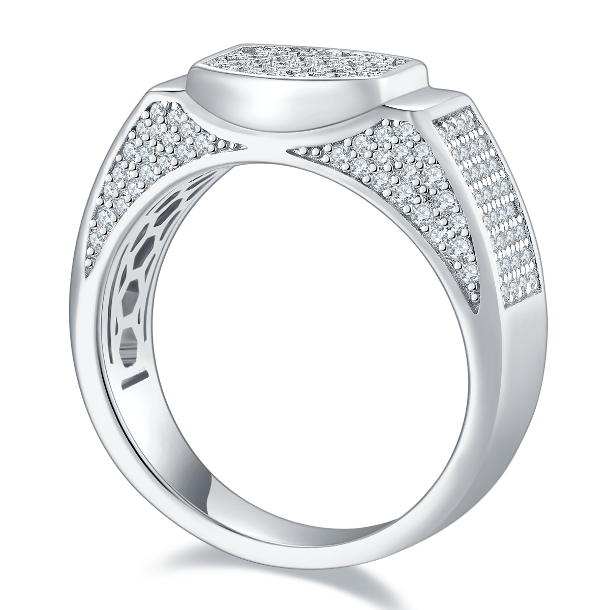 0.95 CT D Color Moissanite Melee Halo Men's Band in White Gold Plated Sterling Silver#1