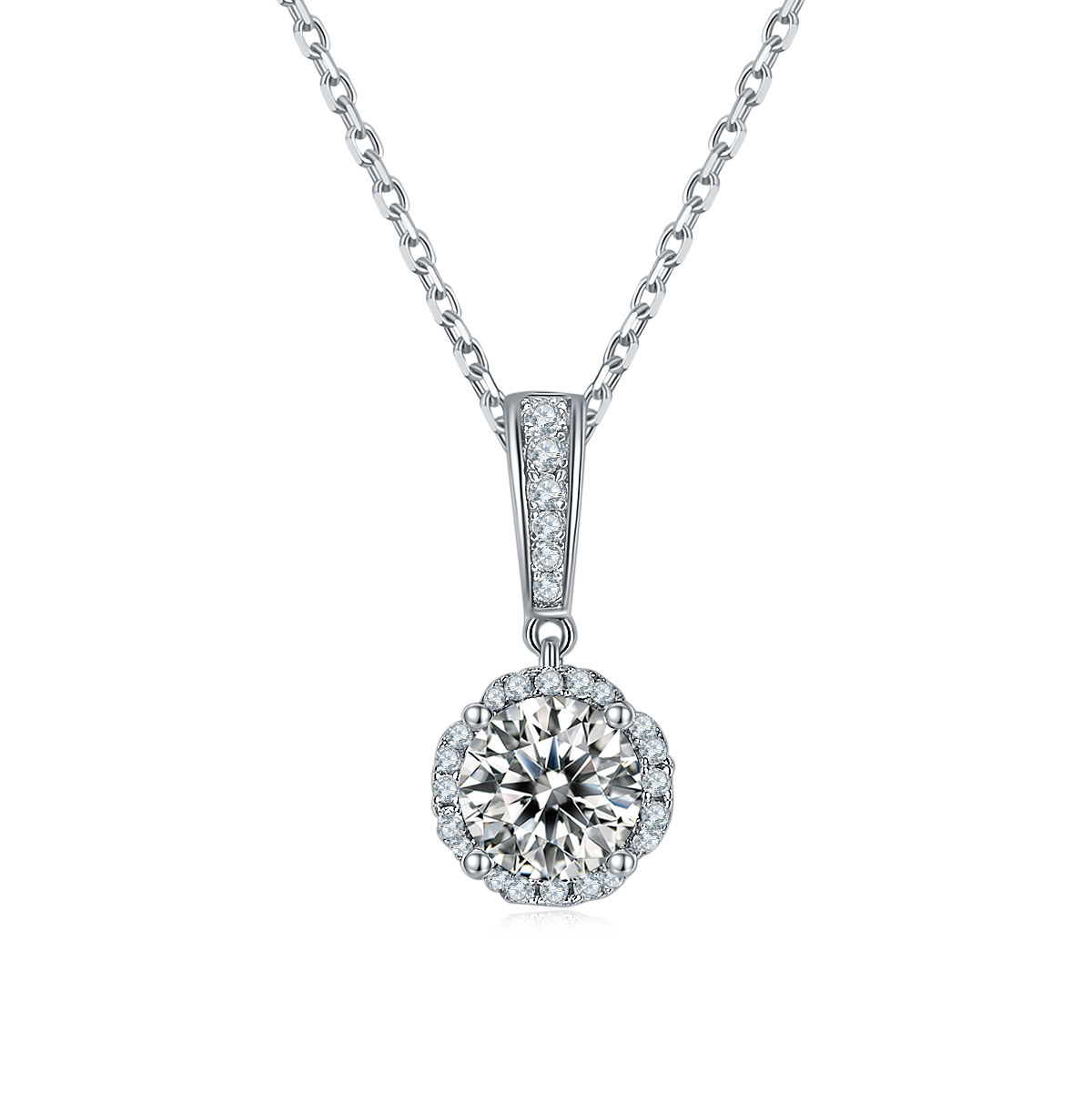 Moissanite In the Mood for Love Pendant & Stud Earrings Set in White Gold Plated Sterling Silver#3