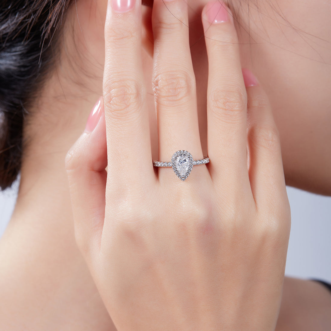 1.0 CT D Color Pear Cut Moissanite Dainty Ring in White Gold Plated Sterling Silver#3
