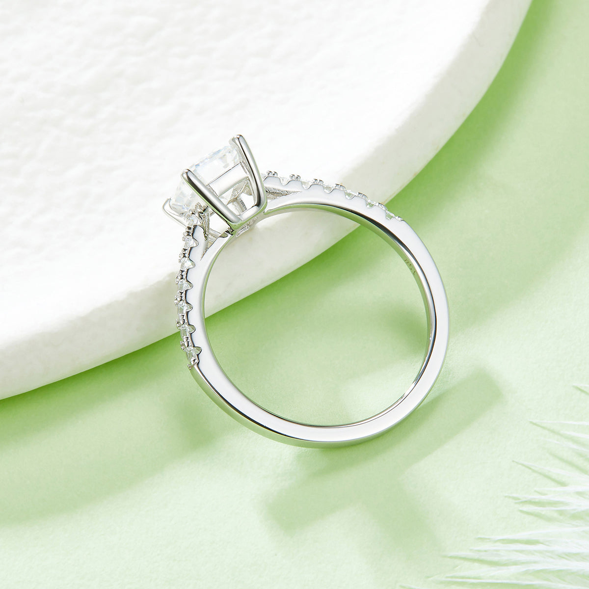1.0 CT D Color Emerald Cut Moissanite Pave Custom Ring in White Gold Plated Sterling Silver#3