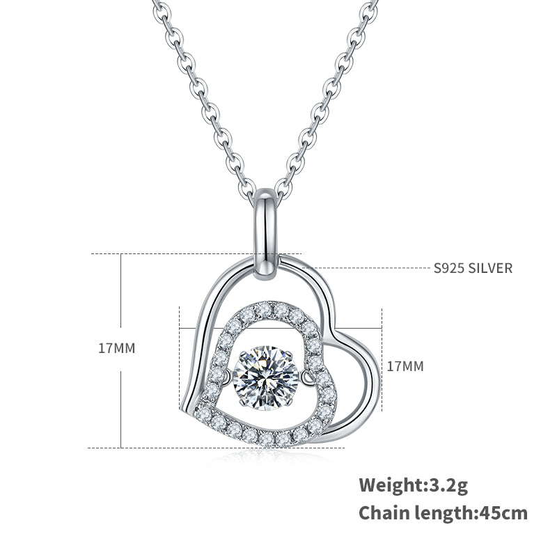 0.5 CT D Color Dancing Welcoming Heart Moissanite Necklace in White Gold Plated Sterling Silver#1