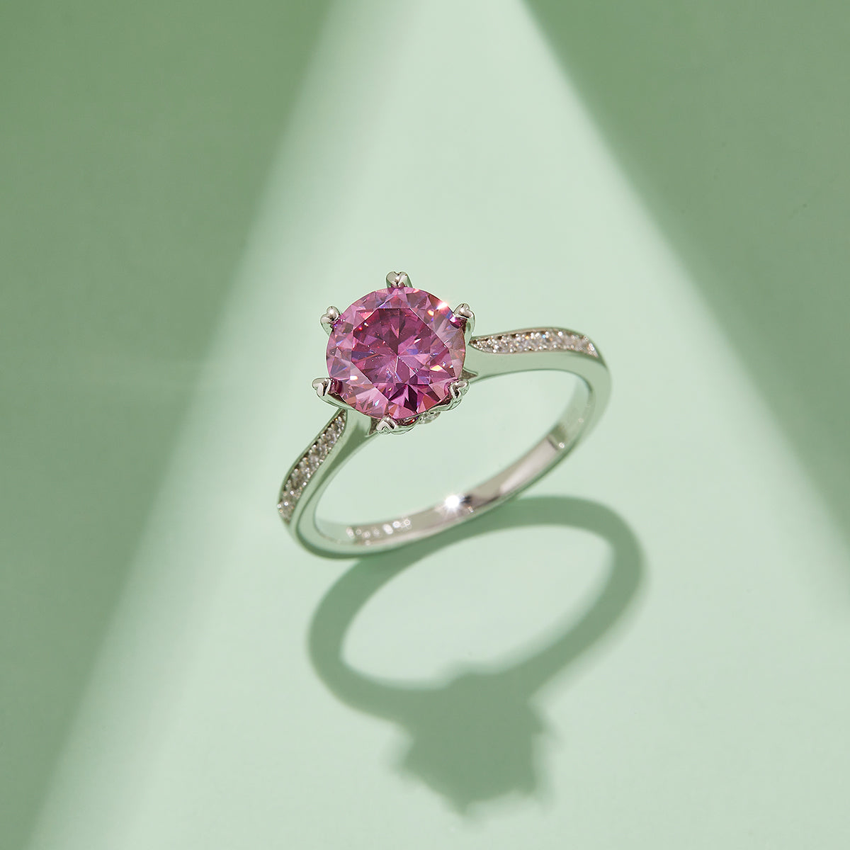1.5 CT D Color Moissanite Spinning Fortune Custom Ring in White Gold Plated Sterling Silver#8