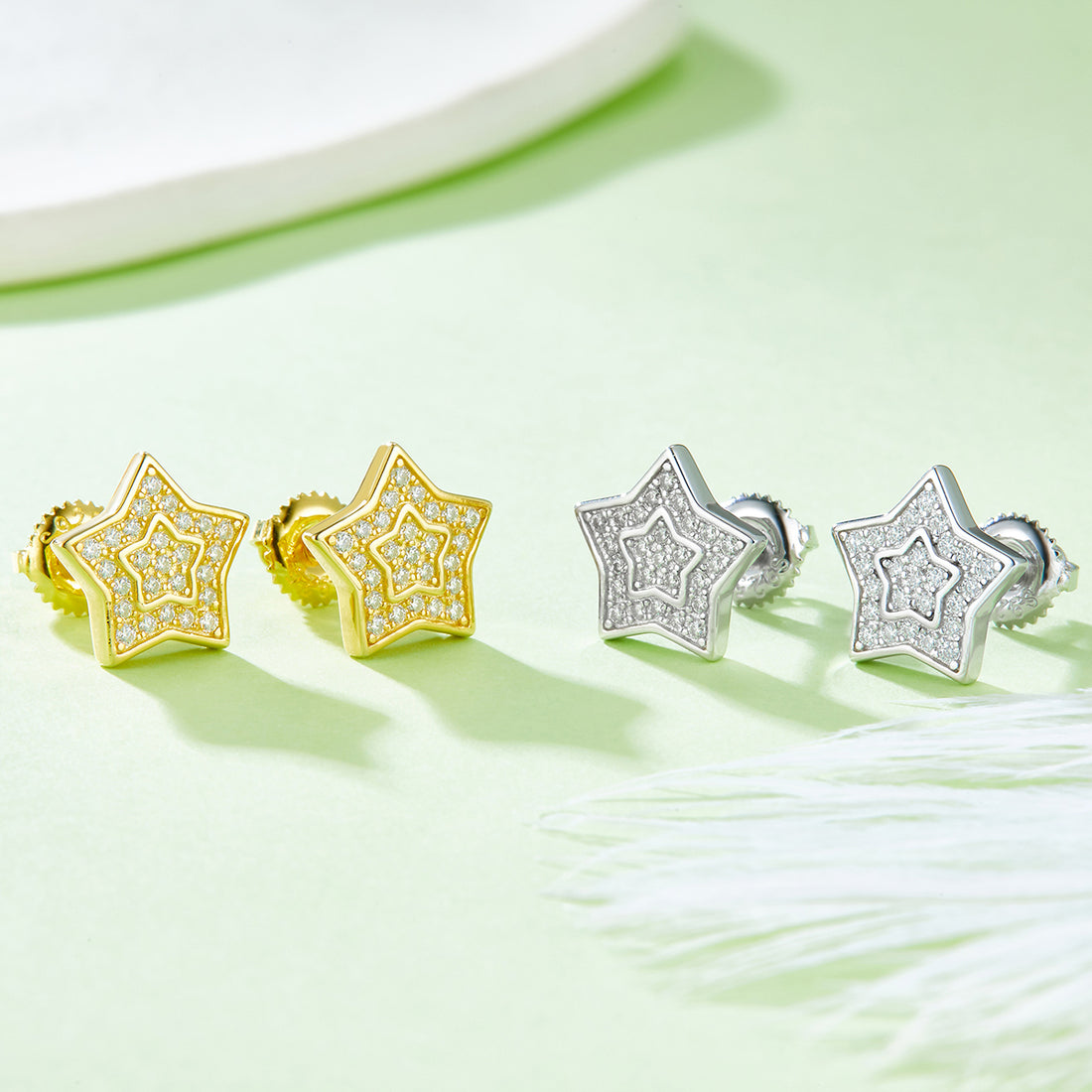 0.27 CT D Color Moissanite Melee Pentagram Screw Back Stud Earrings in Sterling Silver#0