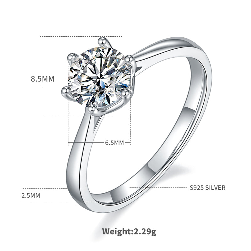 1.0 CT D Color Moissanite Modern 6-Prong Straight Shank Ring in White Gold Plated Sterling Silver#4