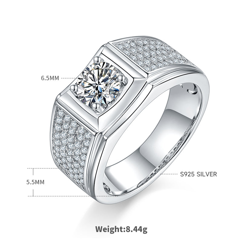 1.0 CT D Color Moissanite Rugged Men's Band in White Gold Plated Sterling Silver#0