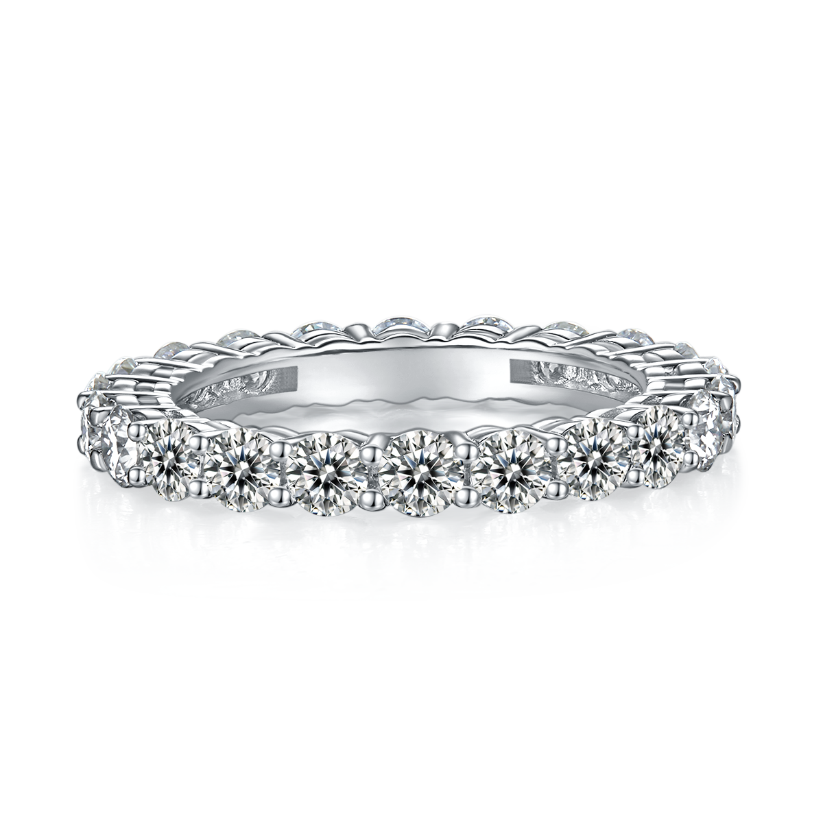 2.4 CT D Color Round Cut Moissanite Full Eternity Custom Ring in White Gold Plated Sterling Silver#2