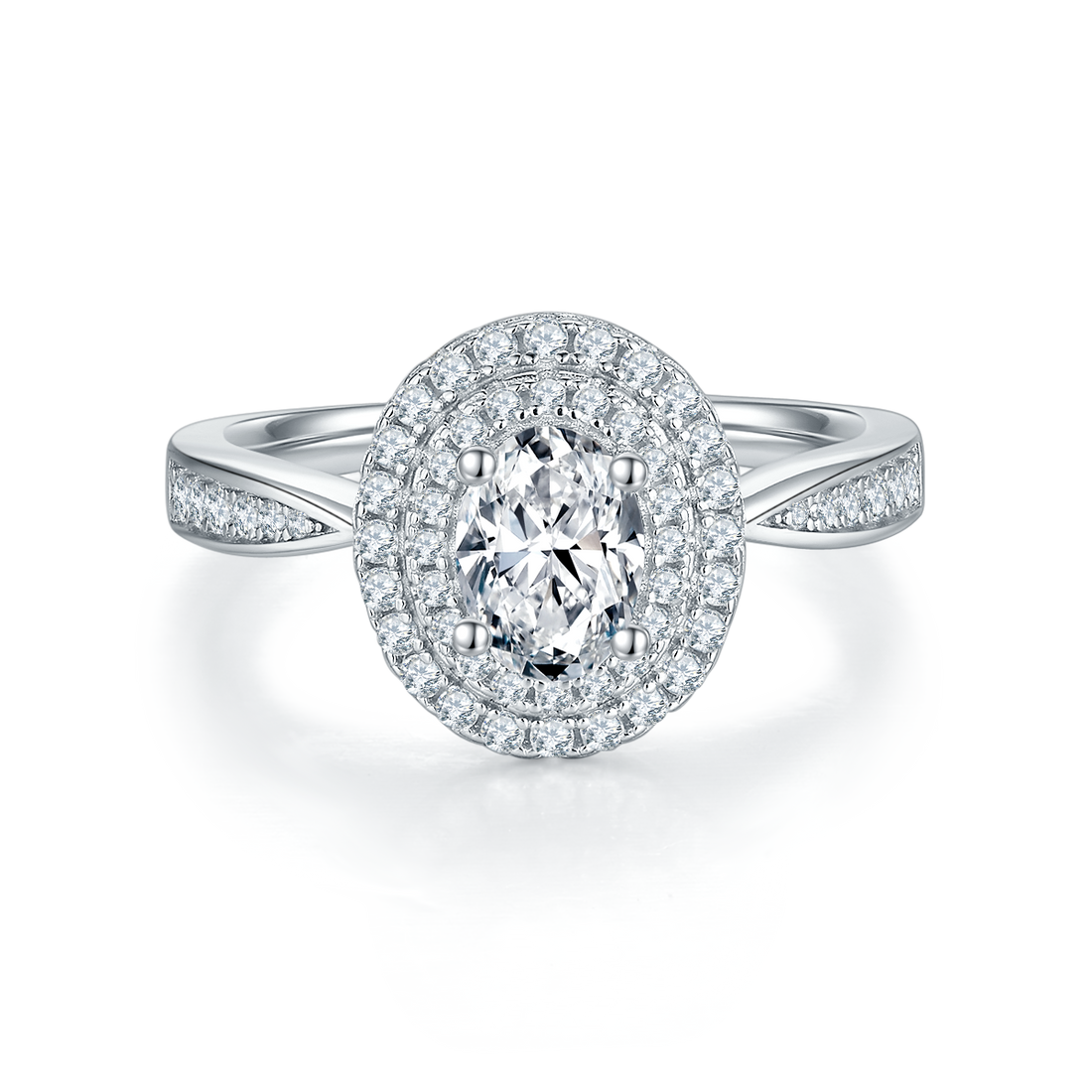 1.0 CT D Color Oval Cut Moissanite Halo Ring in White Gold Plated Sterling Silver#5