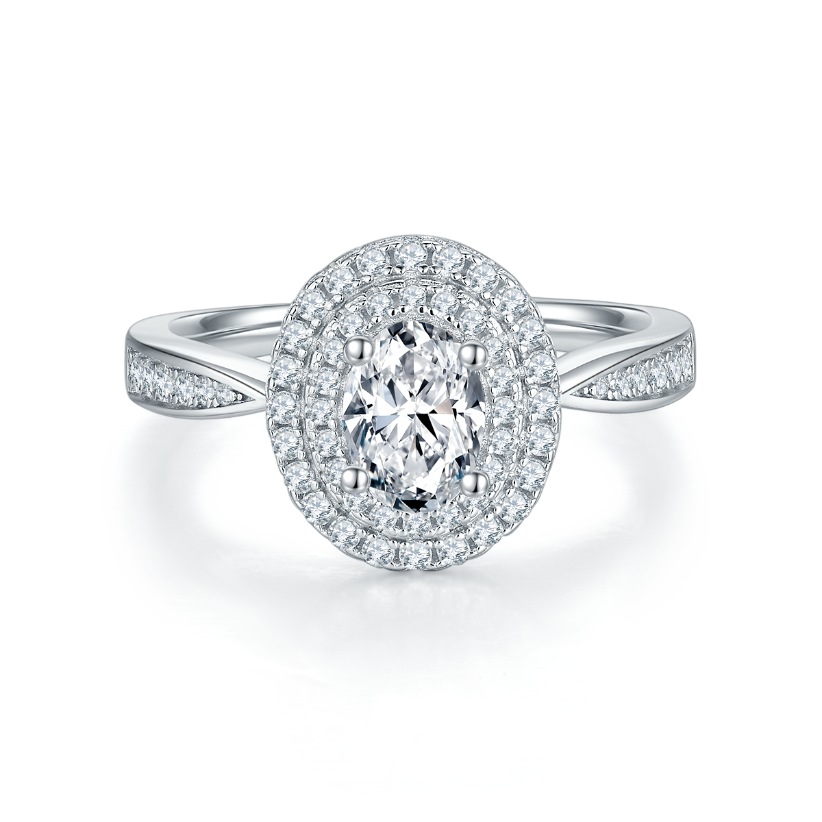 1.0 CT D Color Oval Cut Moissanite Halo Ring in White Gold Plated Sterling Silver#5