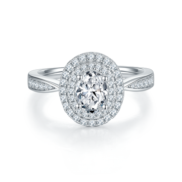 1.0 CT D Color Oval Cut Moissanite Halo Ring in White Gold Plated Sterling Silver#5