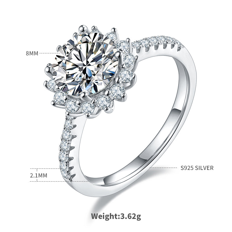 2.0 CT D Color Moissanite Sunflower Custom Ring in White Gold Plated Sterling Silver#4