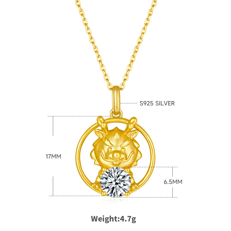 1.0 CT Moissanite Chinese Zodiac Dragon Necklace in Sterling Silver#1