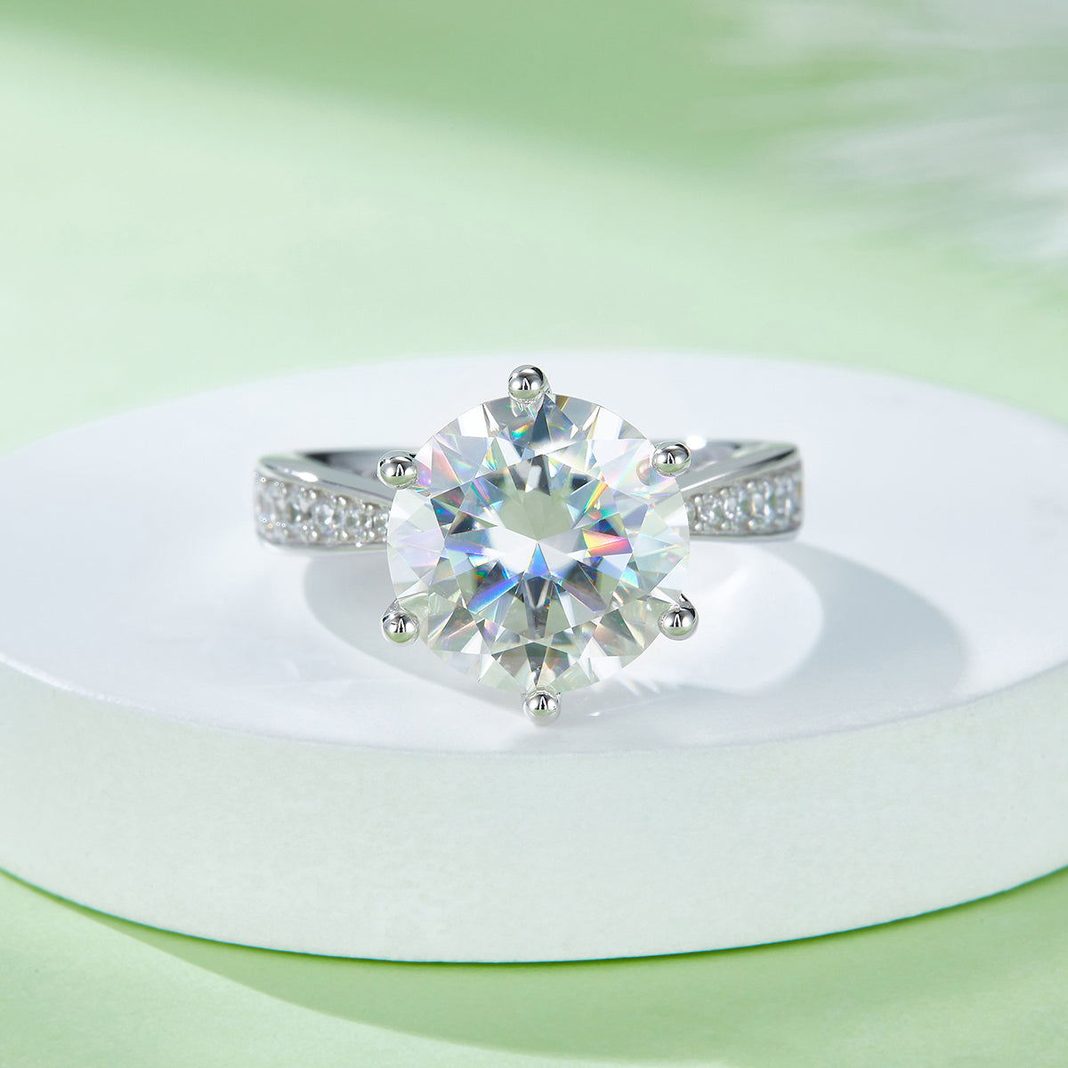 5.0 CT D Color Moissanite Pave Dancing Custom Ring in White Gold Plated Sterling Silver#7