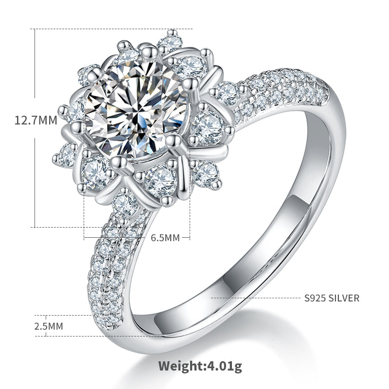 1.0 CT D Color Moissanite Phoenix Floral Ring in White Gold Plated Sterling Silver#4