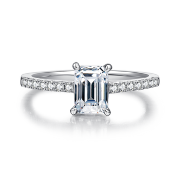 1.0 CT D Color Emerald Cut Moissanite Pave Custom Ring in White Gold Plated Sterling Silver#5