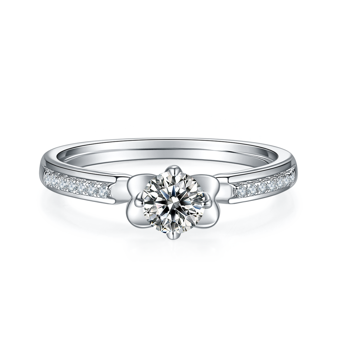 0.5 CT D Color Moissanite Pave Celebrity Style Ring in White Gold Plated Sterling Silver#5