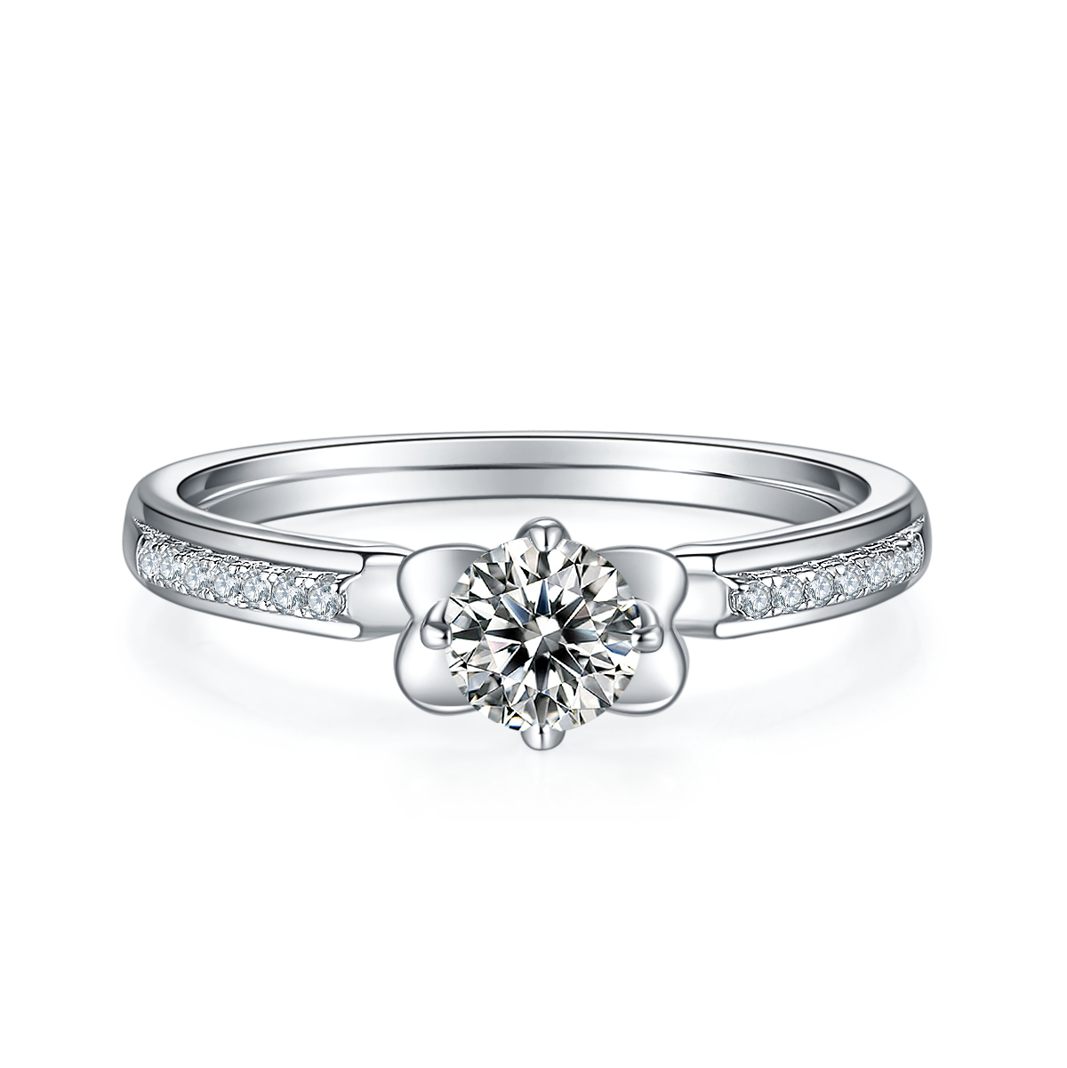 0.5 CT D Color Moissanite Pave Celebrity Style Ring in White Gold Plated Sterling Silver#5