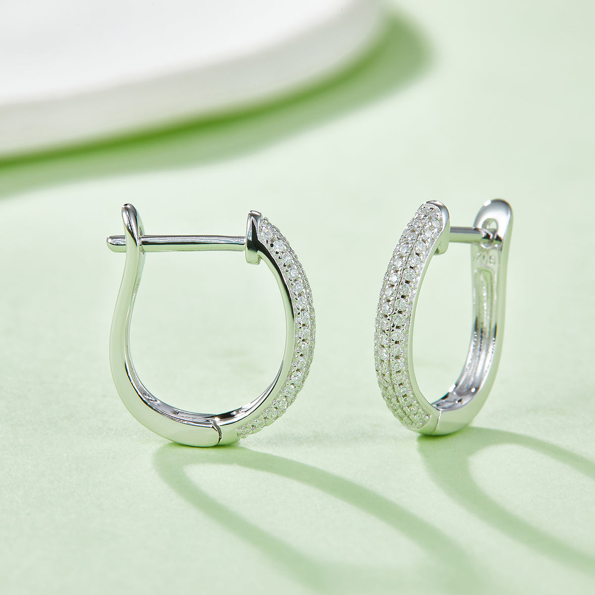 0.3 CT D Color Moissanite Melee 3-Row Half Hoop Earrings in Sterling Silver#6