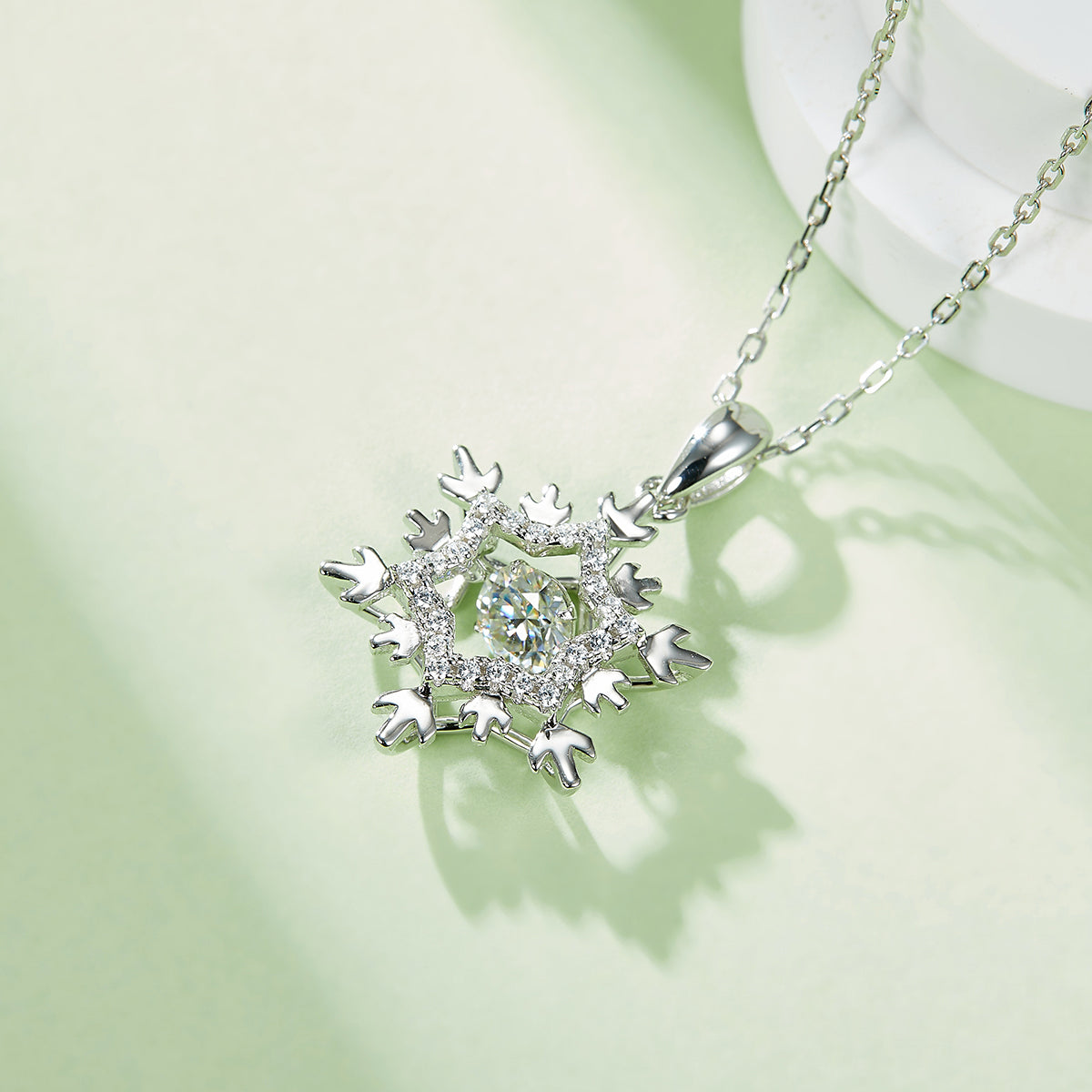 0.5 CT D Color Dancing Snow Queen Moissanite Necklace in White Gold Plated Sterling Silver#5