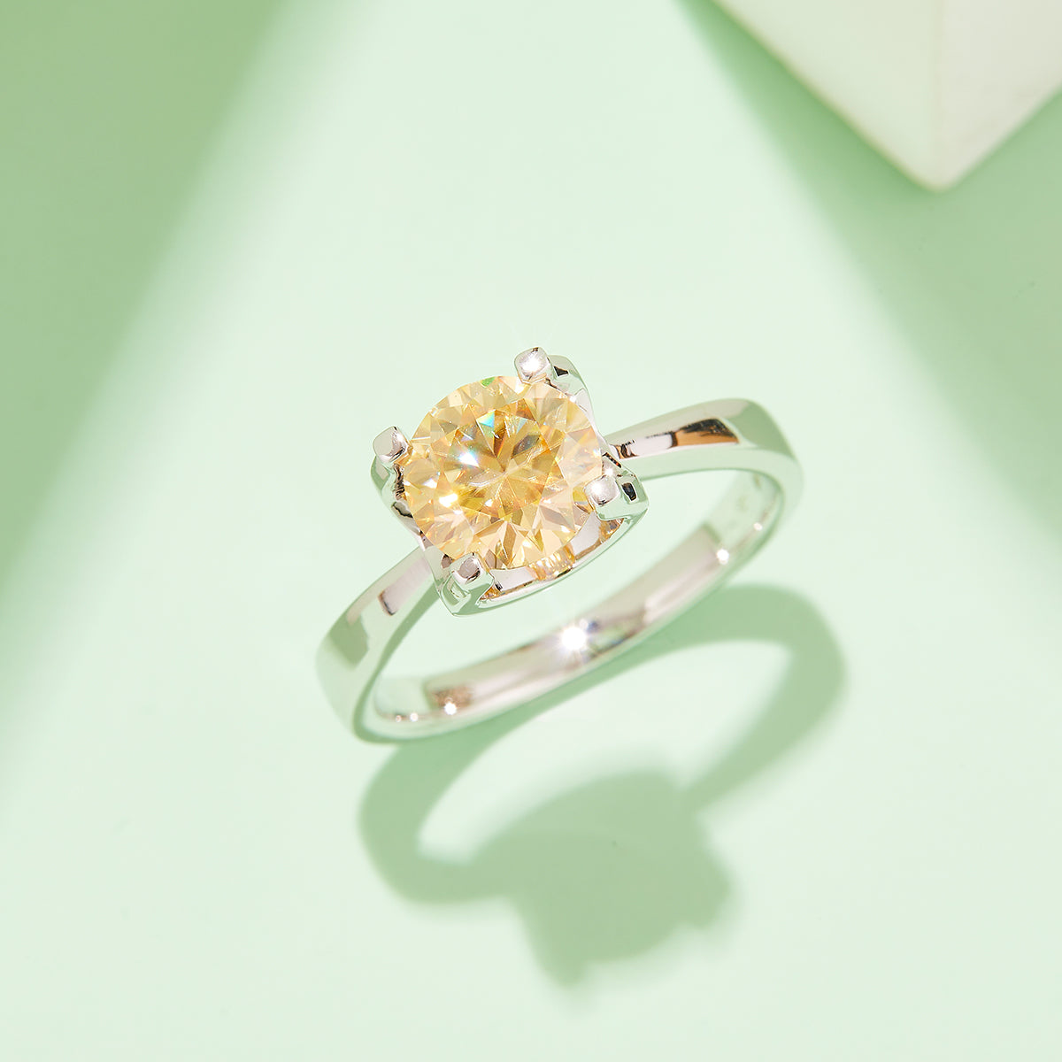 2.0 CT D Color Moissanite Peg Head Classic Ring in White Gold Plated Sterling Silver#9