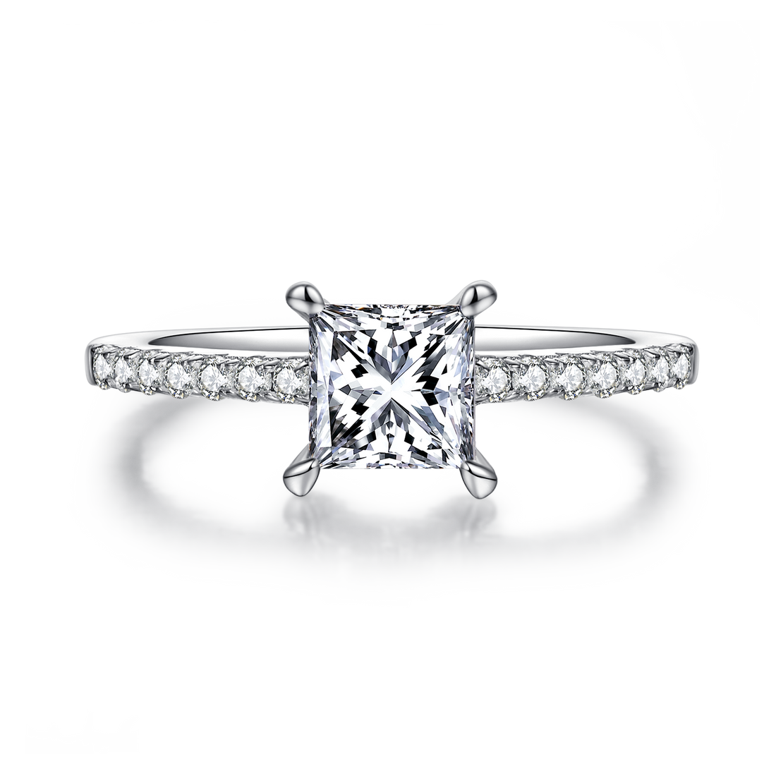 1.0 CT D Color Princess Cut Moissanite Pave Custom Ring in White Gold Plated Sterling Silver#5