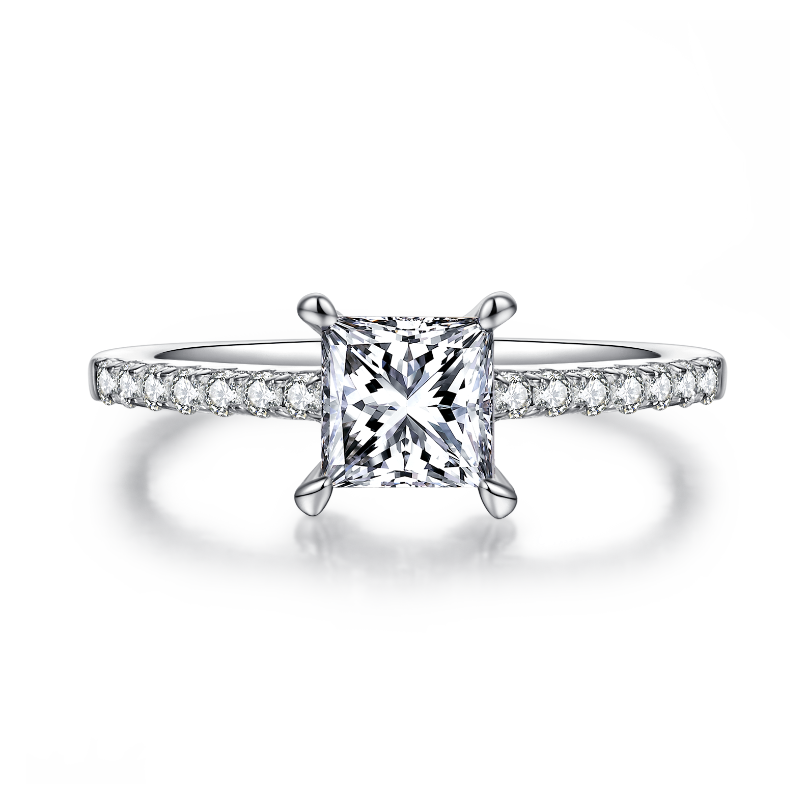 1.0 CT D Color Princess Cut Moissanite Pave Custom Ring in White Gold Plated Sterling Silver#5
