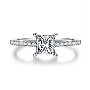 1.0 CT D Color Princess Cut Moissanite Pave Custom Ring in White Gold Plated Sterling Silver#5