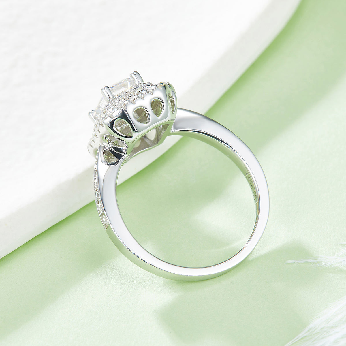 1.0 CT D Color Emerald Cut Moissanite Halo Ring in White Gold Plated Sterling Silver#3